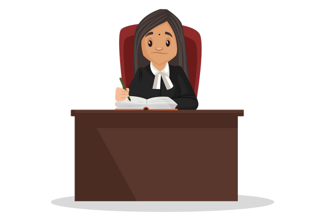 Female judge writing something in book  Illustration