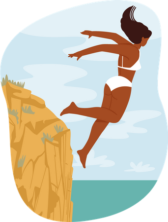 Female Jumping in Ocean Illustration