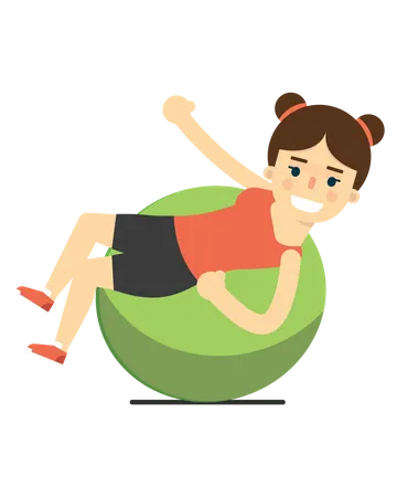 Female Kid Exercise With Gymnastic Ball Illustration