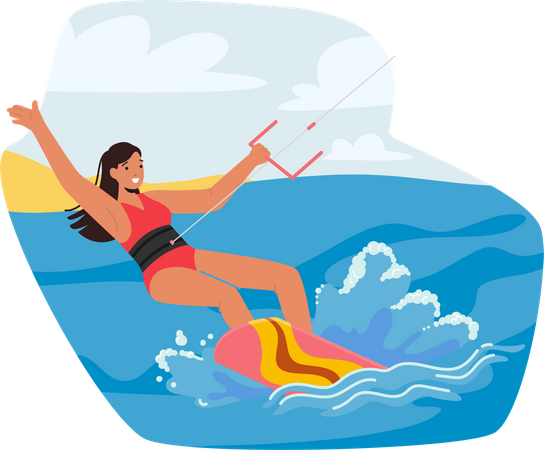 Female Kite Surfing Illustration