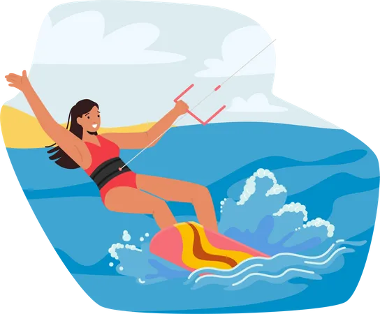 Female Kite Surfing Illustration