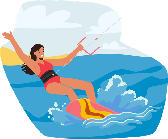 Female Kite Surfing  Illustration