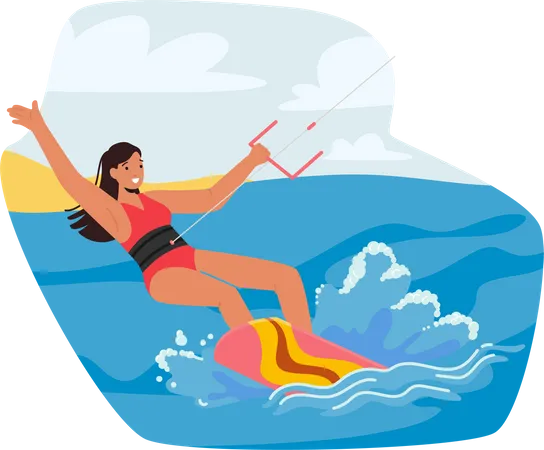 Female Kite Surfing  Illustration