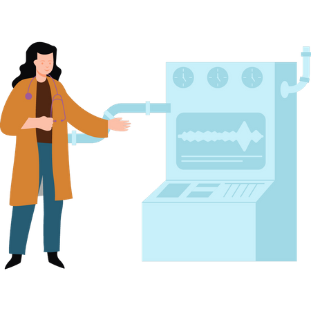 Female lab assistant showing lab machine  Illustration