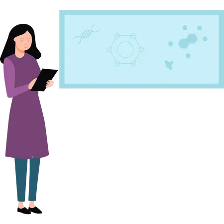 Female lab assistant write lab report  Illustration