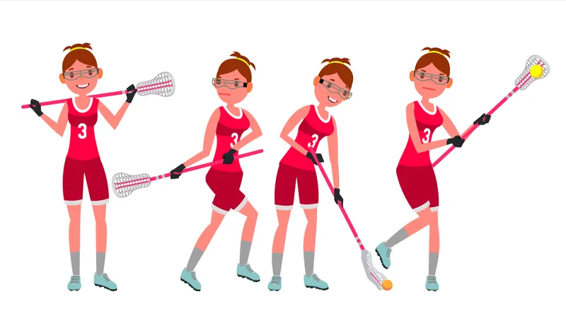 Lacrosse Female Player Vector High School Or Colleges Girl Team Members Professional Athlete Sport Competitions Flat Cartoon Illustration Illustration