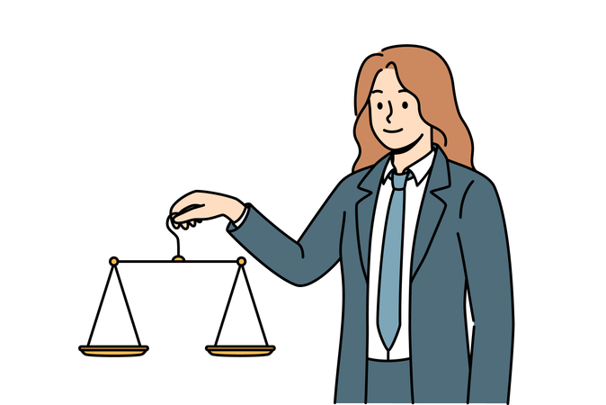 Female lawyer holds scale in hand and listening to arguments of parties for fair and legal decision  イラスト