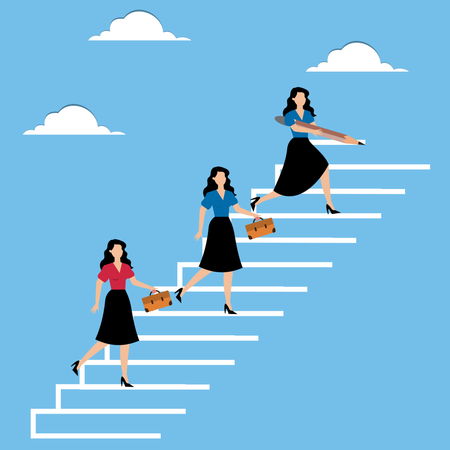 Female Leader drawing stairs for coworkers  Illustration