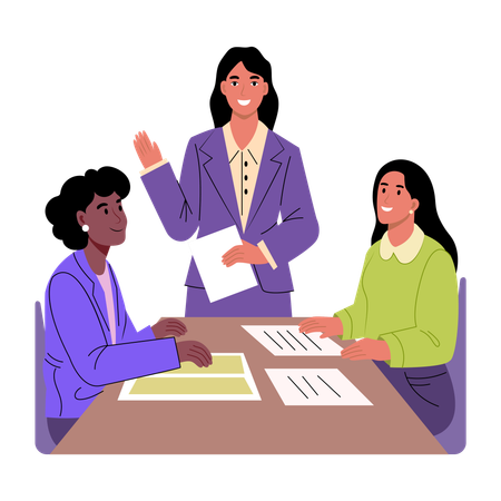 Female leader presenting in meeting  Illustration