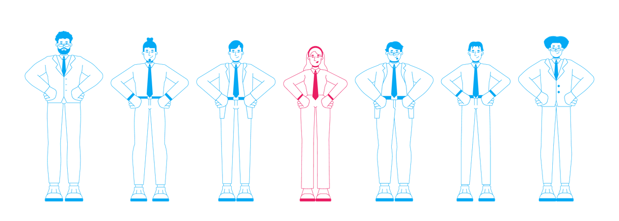 Female leader standing out in business team  Illustration