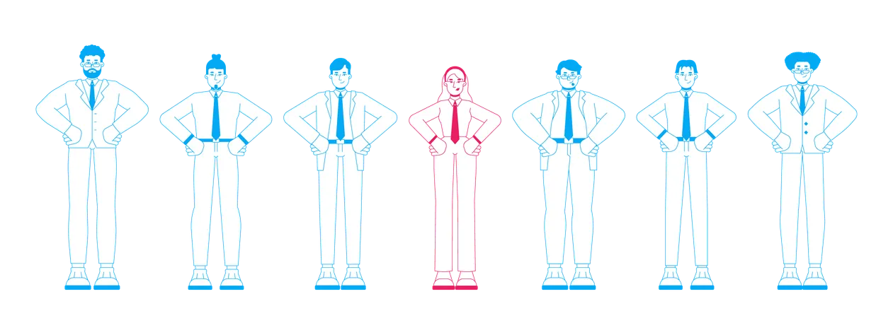 Female leader standing out in business team  Illustration