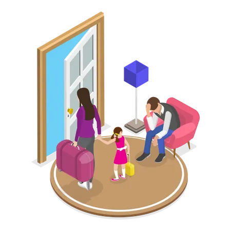3 D Isometric Flat Vector Illustration Of Set Of People Leaving Home Goodbye On House Doorstep Item 4 Illustration