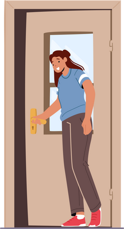 Female leaving through door  Illustration