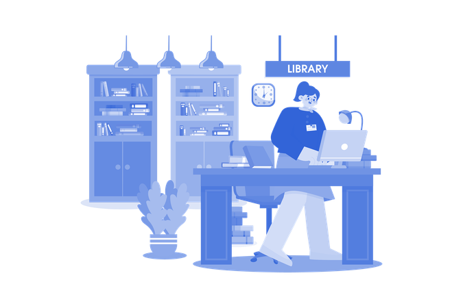 Female librarian working in library  Illustration