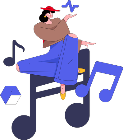 Female Listening Music  Illustration