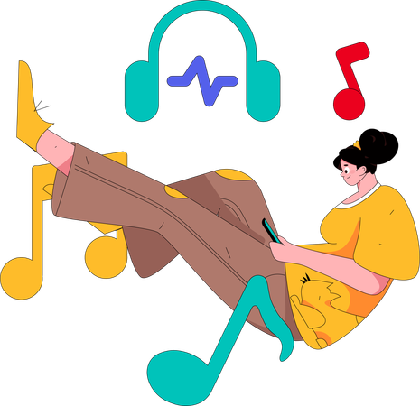 Female Listening Music  Illustration