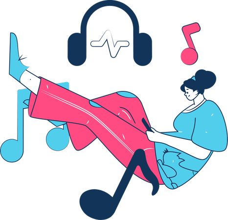 Female Listening Music  Illustration