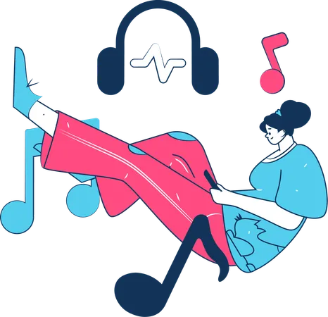 Female Listening Music  Illustration