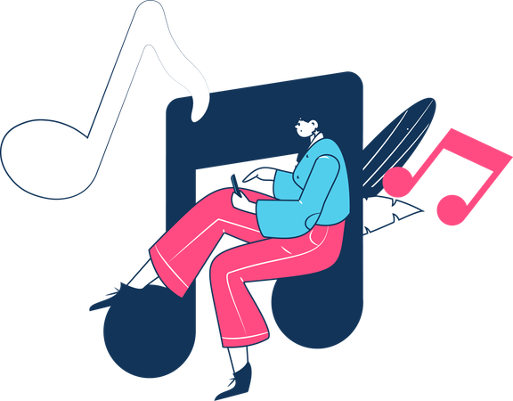 Female Listening Music  Illustration