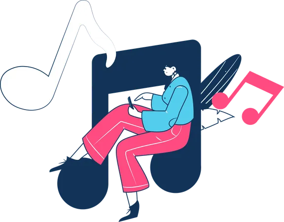 Female Listening Music  Illustration