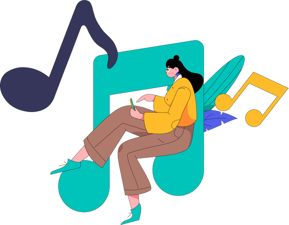 Female Listening Music  Illustration