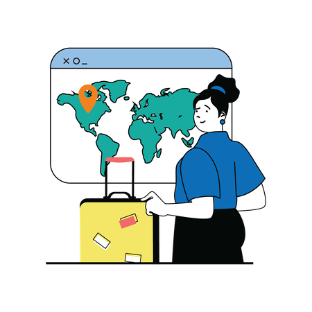 Female looking at travel map  Illustration