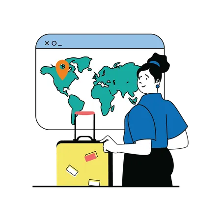 Female looking at travel map  Illustration