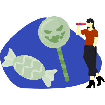 Female looking halloween candy  Illustration