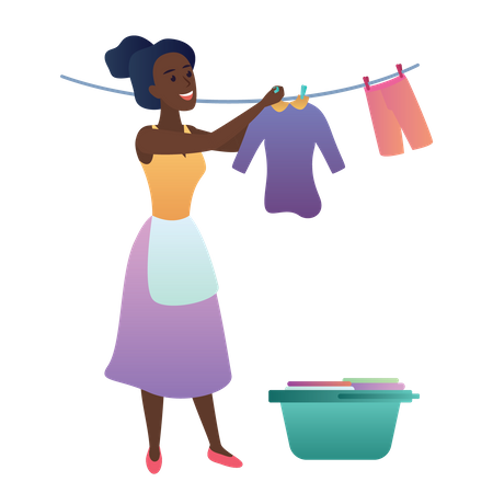 Female maid arranging clothes  일러스트레이션