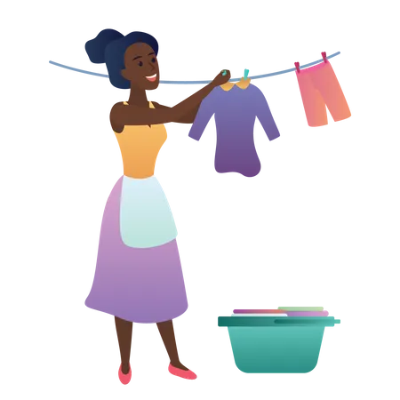 Female maid arranging clothes  Illustration