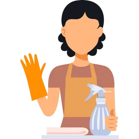 Female maid cleaning Illustration