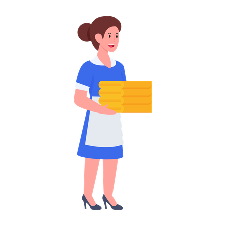 Female Maid holding towels  Illustration