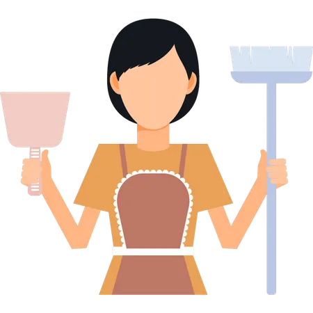 Female maid stands for cleaning  Illustration