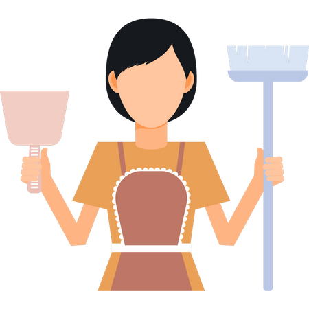 Female maid stands for cleaning  Illustration