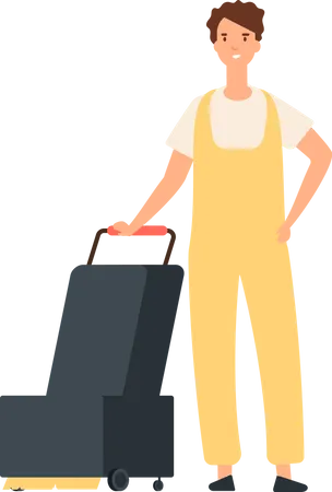 Female maid vacuuming floor Illustration