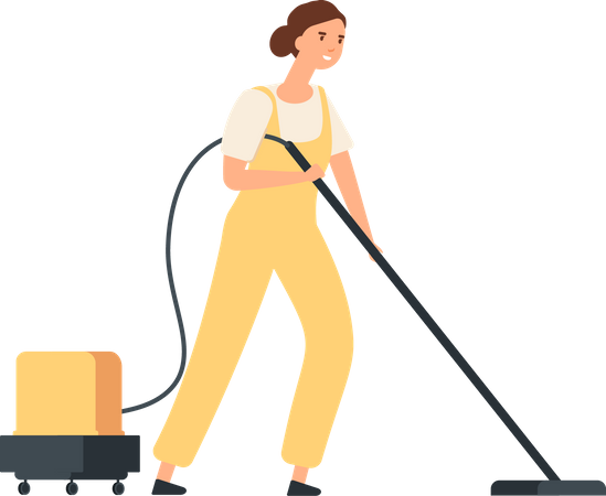Female maid vacuuming floor Illustration