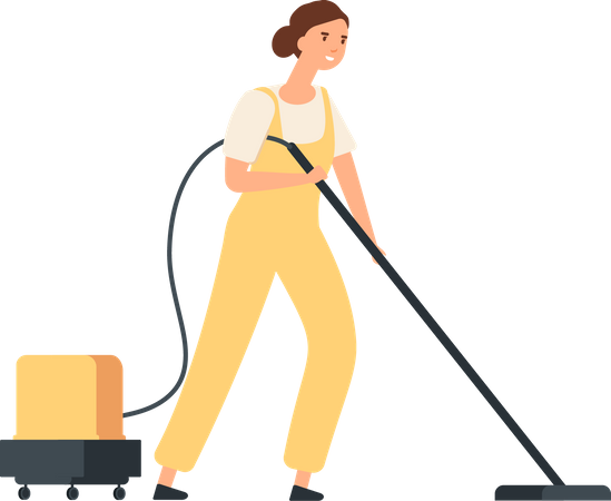 Female maid vacuuming floor  Illustration