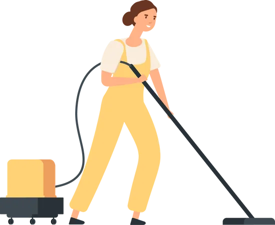 Female maid vacuuming floor  Illustration