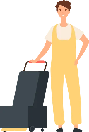 Female maid vacuuming floor  Illustration