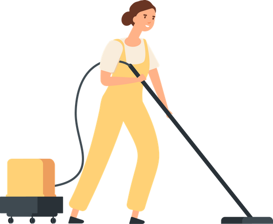 Female maid vacuuming floor  イラスト