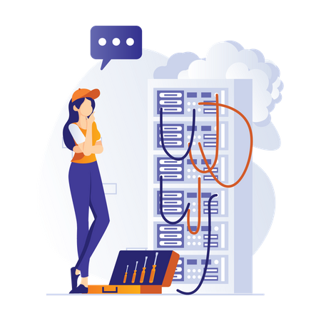 Female maintaining Server data Illustration