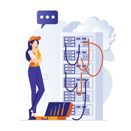 Female maintaining Server data Illustration