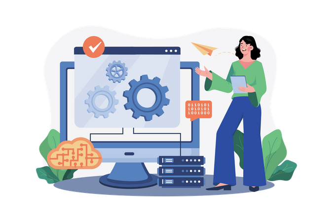 Female maintaining Server data  Illustration