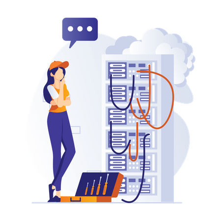 Female maintaining Server data  Illustration