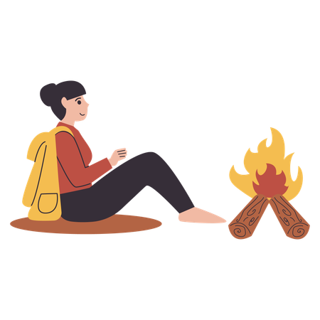 Female make a campfire  Illustration