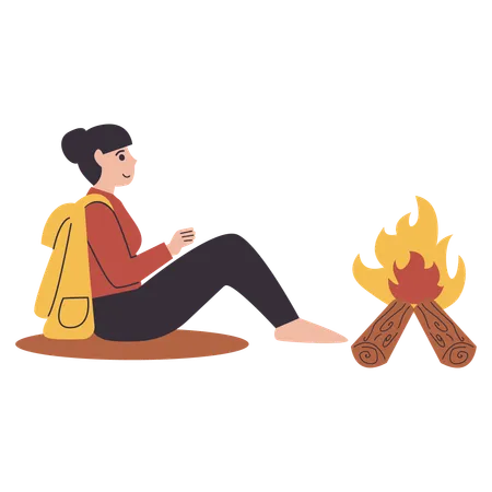 Female make a campfire  Illustration