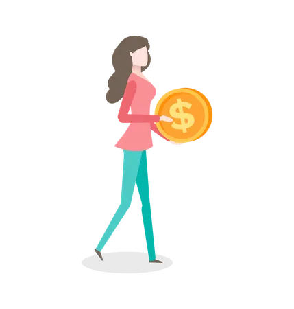 Female Making Investments Coin With Dollar Sign In Hands Isolated Person Vector Female Increasing Income And Financial Profit Money Golden Coin Illustration
