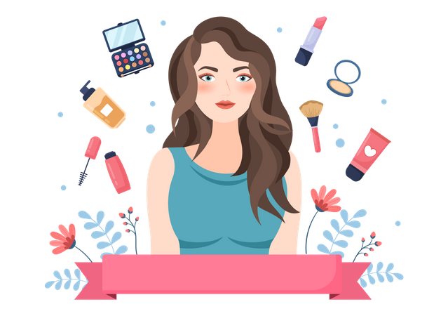 Female makeup products variety Illustration