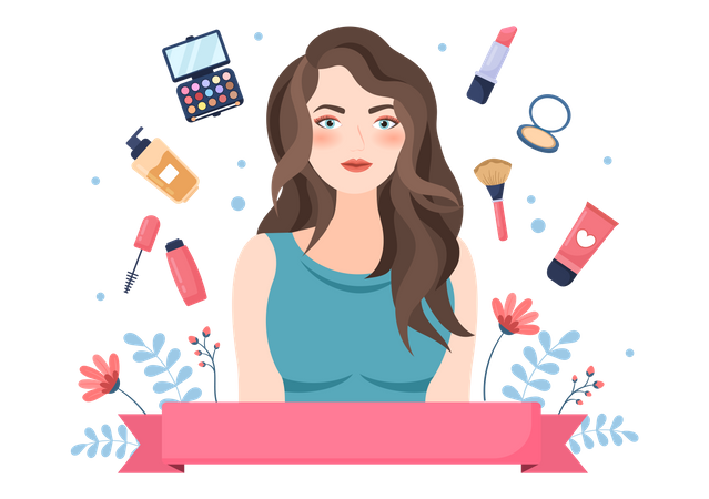 Female makeup products variety  Illustration