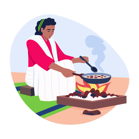 Female making ethiopian coffee  Illustration
